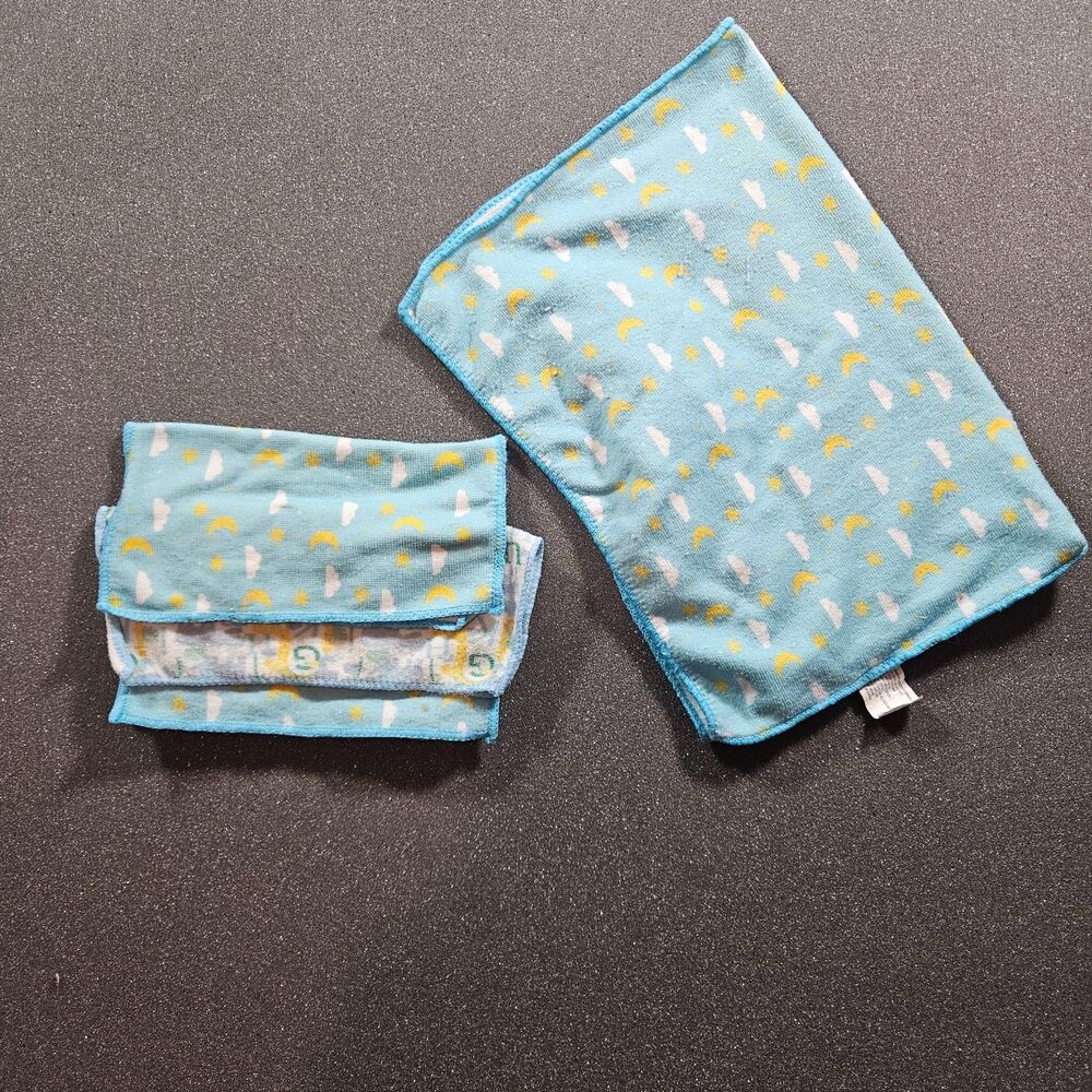 Baby Burp Cloths & Receiving Blanket Bundle Blue Moon Stars 4Pc Set